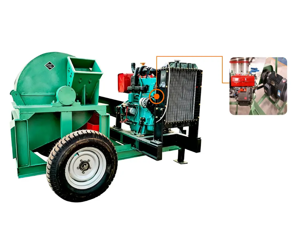 Olive wood crusher machine for branches logs crushing into sawdust biomass recycling system