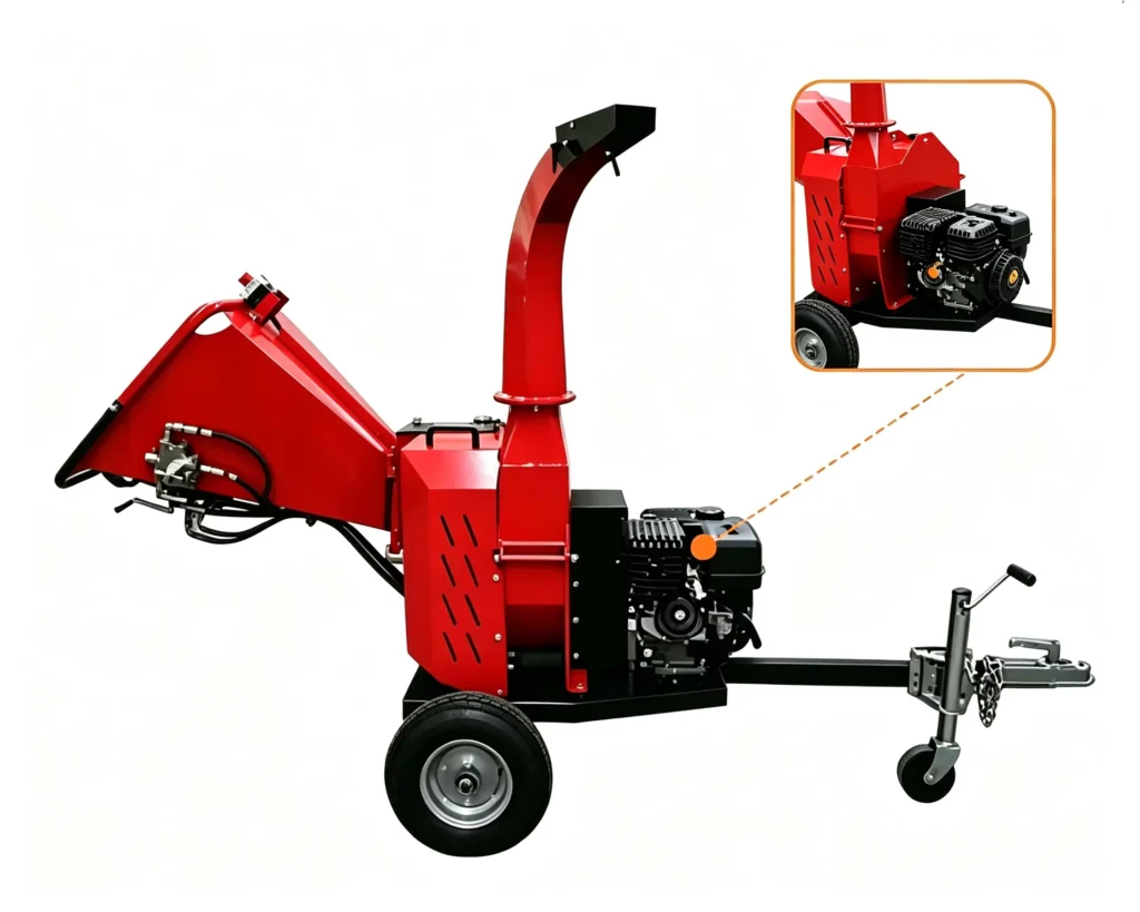 Biomass wood crusher processing wood waste, branches, and agricultural residues into biomass materials for renewable energy production