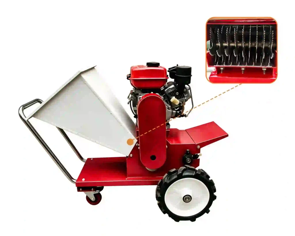Branch wood crusher processing tree branches, pruning waste, and biomass materials into wood chips for recycling