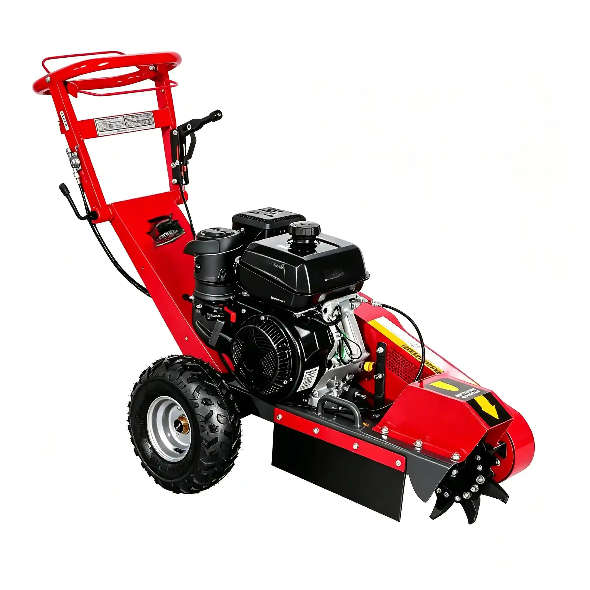 Walk-behind stump cutter removing tree stumps and roots with portable design for landscaping and forestry maintenance