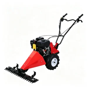 Recoil start pasture grass cutter trimming grass and weeds in fields, farms, and pastures with portable gasoline power
