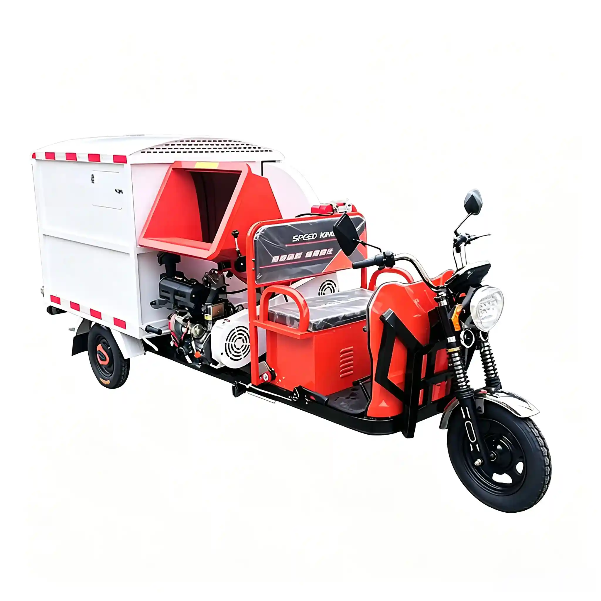 Electric self-propelled garden chipper processing branches, leaves, and green waste with automatic driving system for easy operation