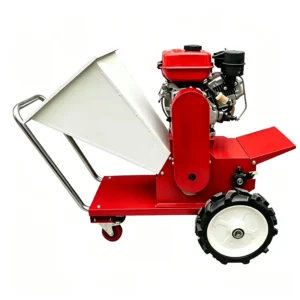 Trapezoidal hopper orchard chipper processing branches and pruning waste with wide feeding design for orchard recycling
