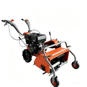 Front-engine gasoline tiller cultivating soil in farms and gardens with powerful engine drive for land preparation