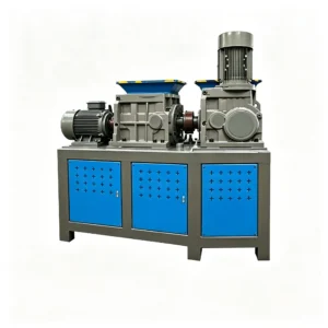 300mm inlet twin shaft crusher processing wood waste, branches, and industrial materials with powerful dual shaft shredding system