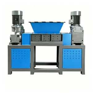 Industrial scrap shredding machine processing wood scraps, industrial waste, and recyclable materials for efficient waste reduction