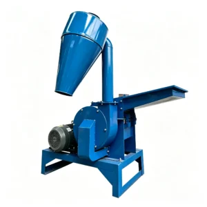Single phase electric feed crusher processing corn, grain, and agricultural materials into feed powder for small farms