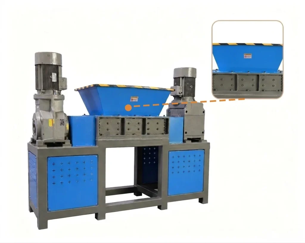 Low energy wood crusher processing logs, branches, and biomass waste with energy efficient crushing technology
