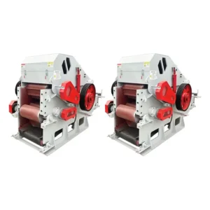 Electric drive drum wood chipper processing logs and wood waste into wood chips for wood board factory production