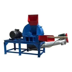Electric wood shredder processing branches, logs, wood chips, and biomass waste into reusable materials for recycling and energy production