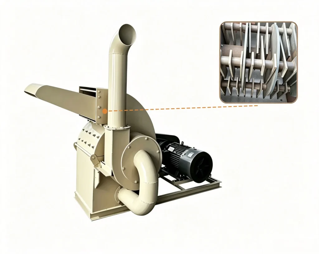 Sawdust crusher for green waste recycling processing branches, leaves, and garden wood waste into reusable materials