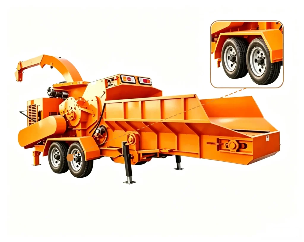 Forestry waste crusher processing branches, logs, tree waste, and biomass materials into reusable particles efficiently