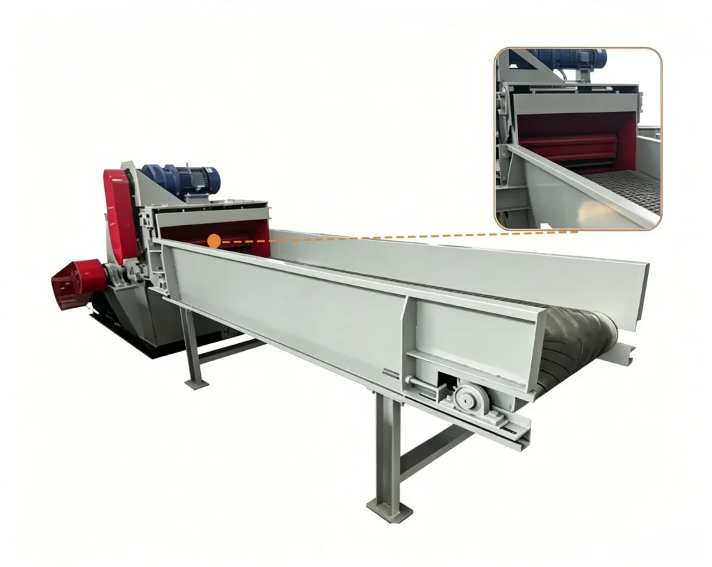 Sawdust crusher for wood processing plant crushing logs, wood chips, and timber waste into reusable materials
