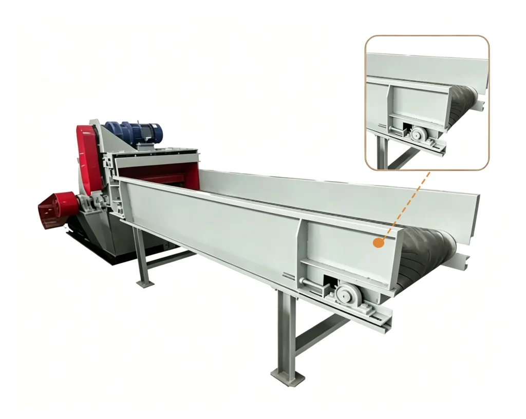 Sawdust crusher for wood recycling plant processing waste wood, pallets, and biomass materials into reusable resources