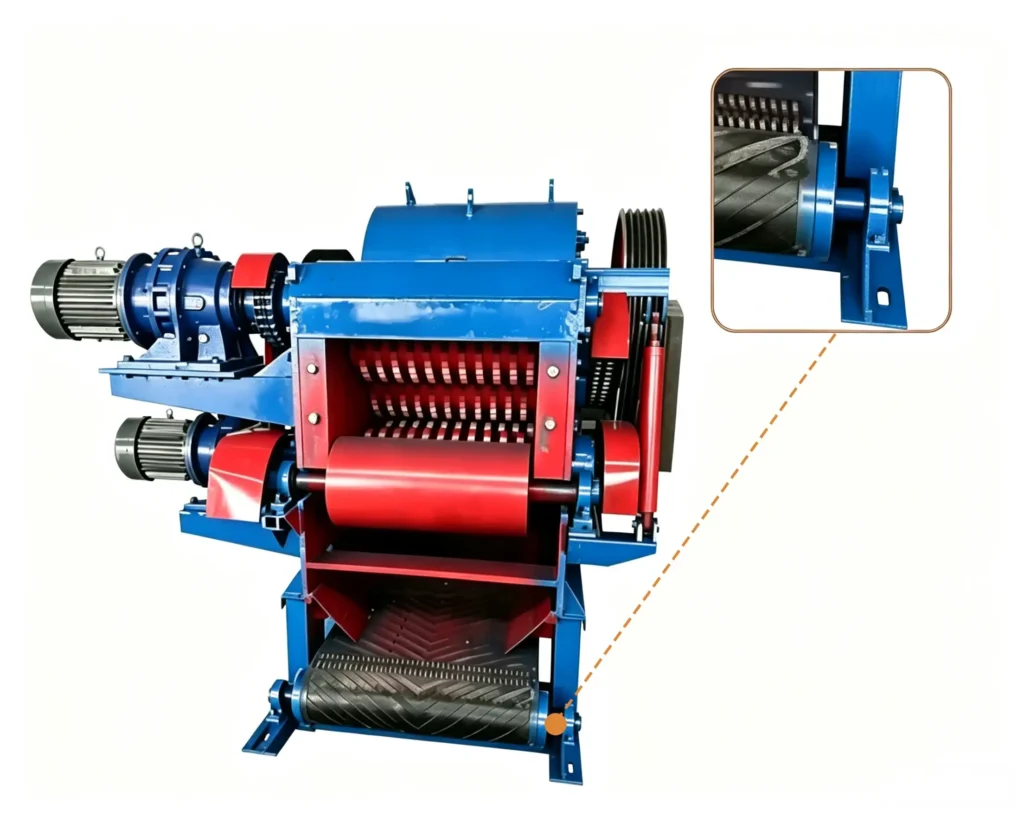 Biomass grinding machine processing wood chips, straw, branches, and agricultural waste into fine particles