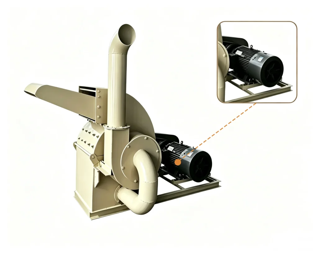 Sawdust crusher for construction waste wood processing lumber scraps, wood debris, and recycled biomass materials