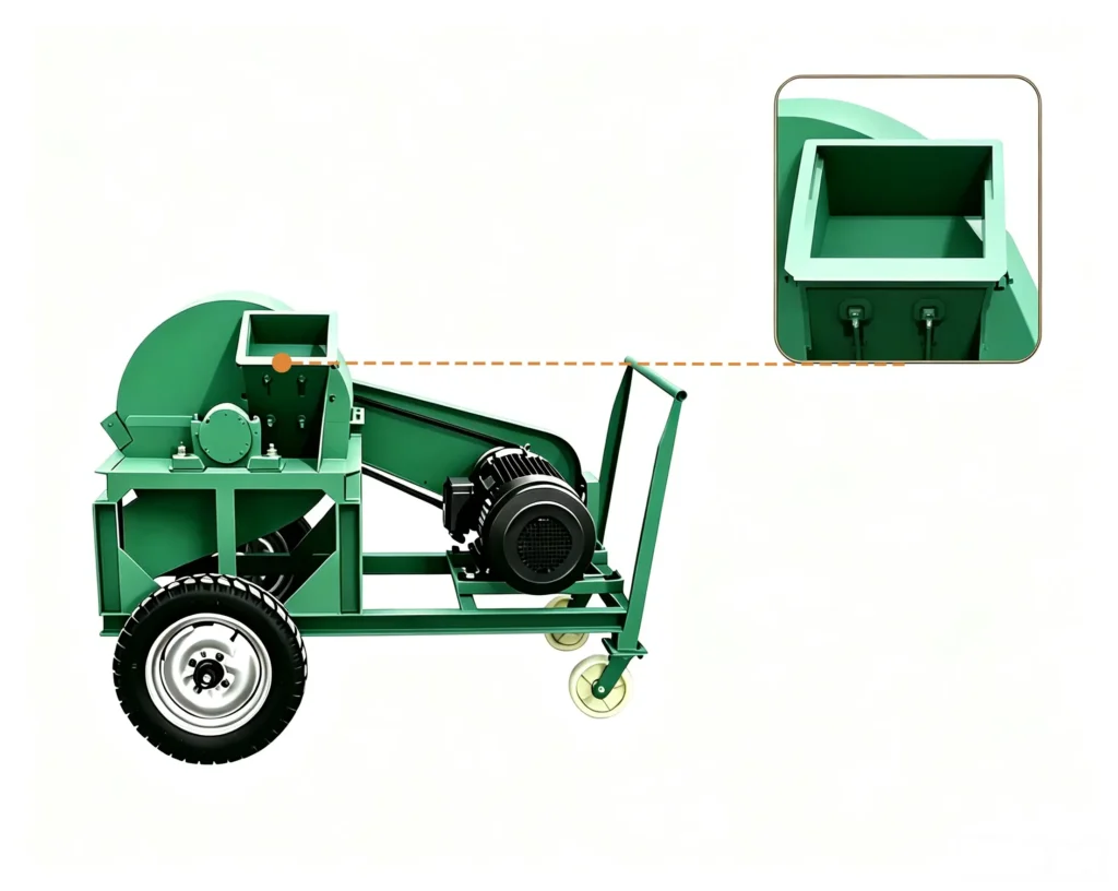 Electric sawdust crusher machine processing wood chips, branches, and biomass materials with efficient electric drive system