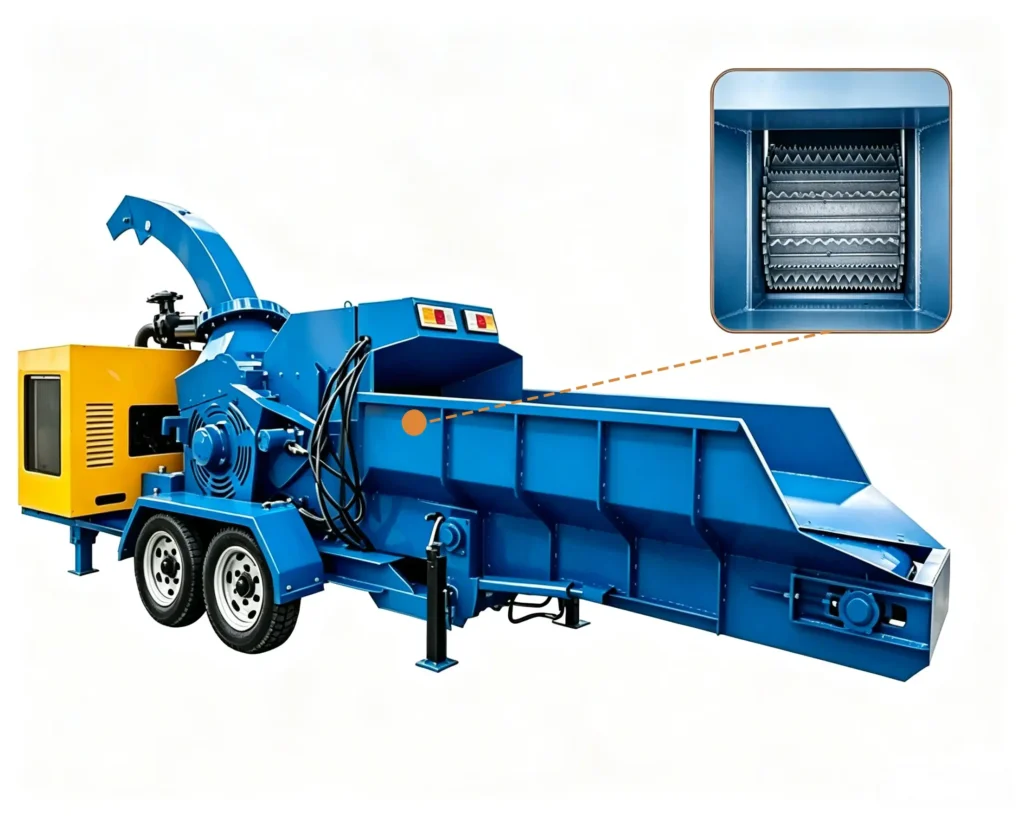 Pallet sawdust crusher processing wooden pallets, waste wood, and biomass materials into reusable sawdust