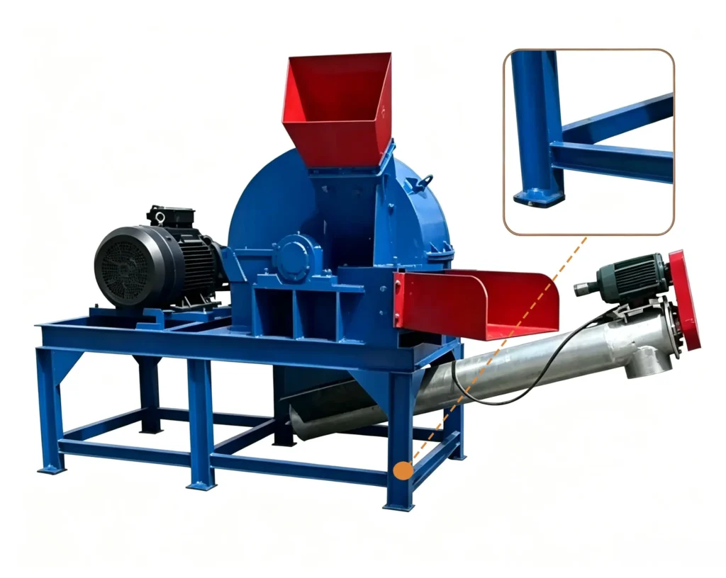 Sawdust crusher for industrial recycling processing wood waste, pallets, and biomass residues into reusable materials