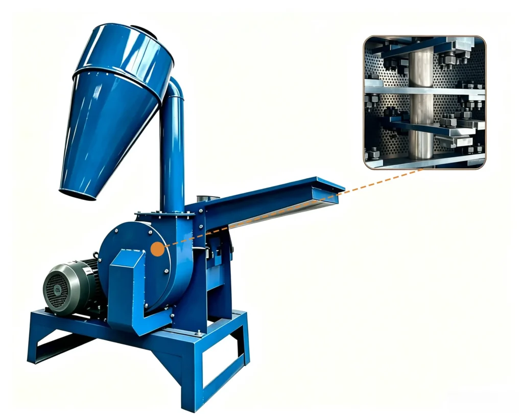 High output sawdust crusher processing wood chips, branches, and biomass materials with large capacity crushing performance