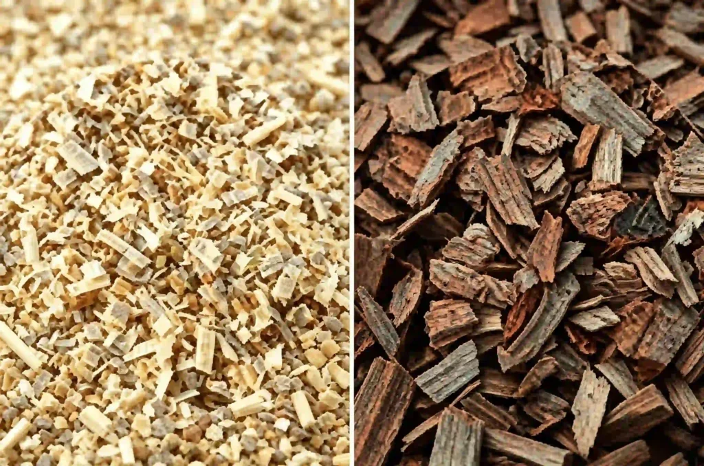 Wood milling machine processing wood materials into fine particles, sawdust, and biomass powder for industrial applications