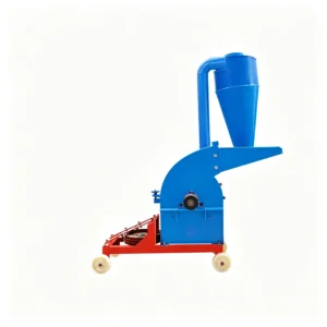 Mobile hammer shredder processing branches, logs, wood waste, and biomass materials into reusable particles for recycling