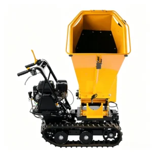 Farm use tracked wood chip making machine processing branches, logs, and agricultural wood waste into biomass wood chips