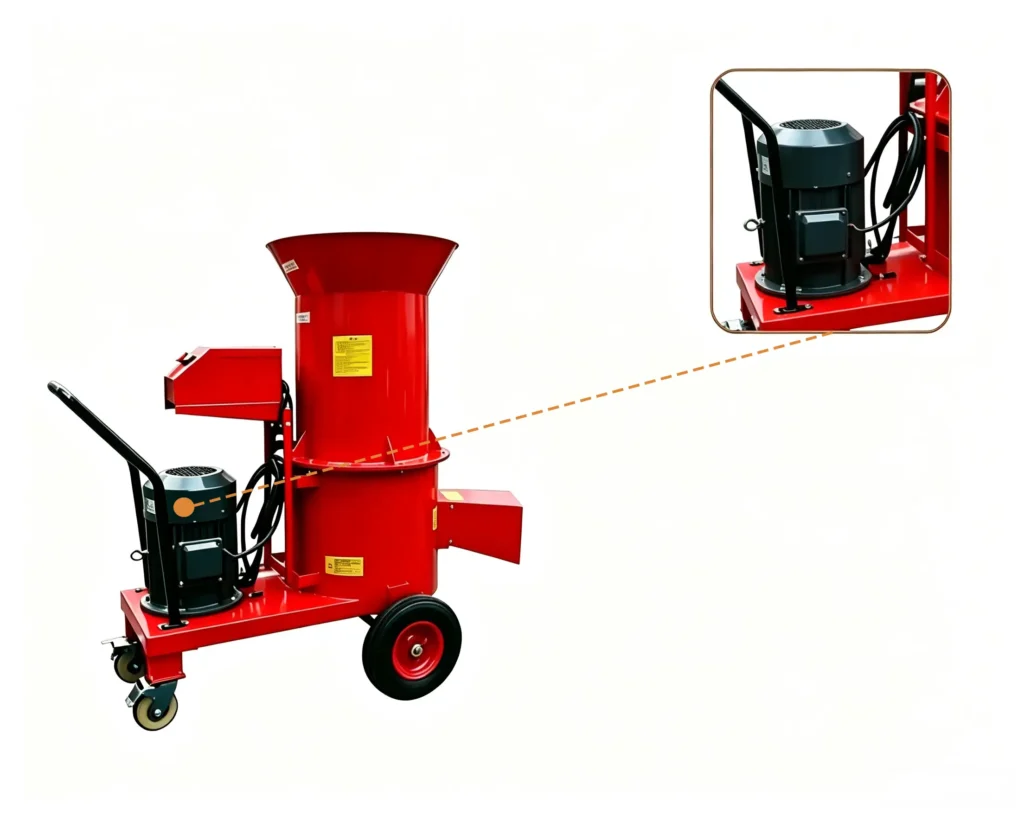 Sawdust production machine processing wood chips, logs, and biomass materials into consistent sawdust for industrial production