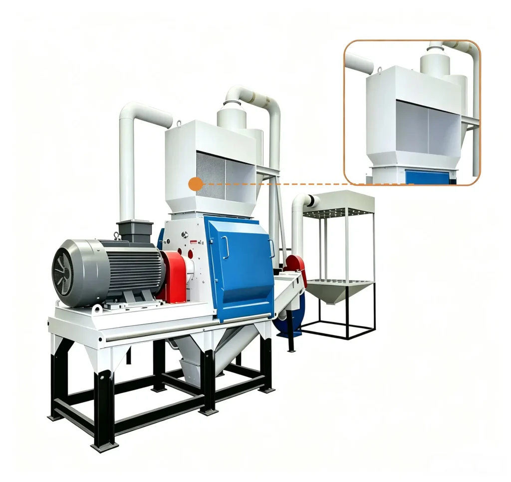 Electric wood crusher machine processing logs, branches, and biomass waste with efficient motor driven crushing system