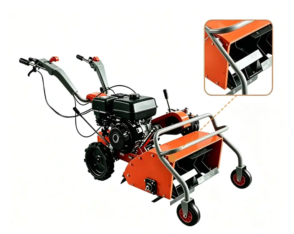 Hydraulic wood crusher processing large logs, branches, and wood waste with powerful hydraulic feeding and crushing system