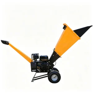 Mobile wood shredder processing branches, logs, and wood waste into biomass materials for recycling and renewable energy production