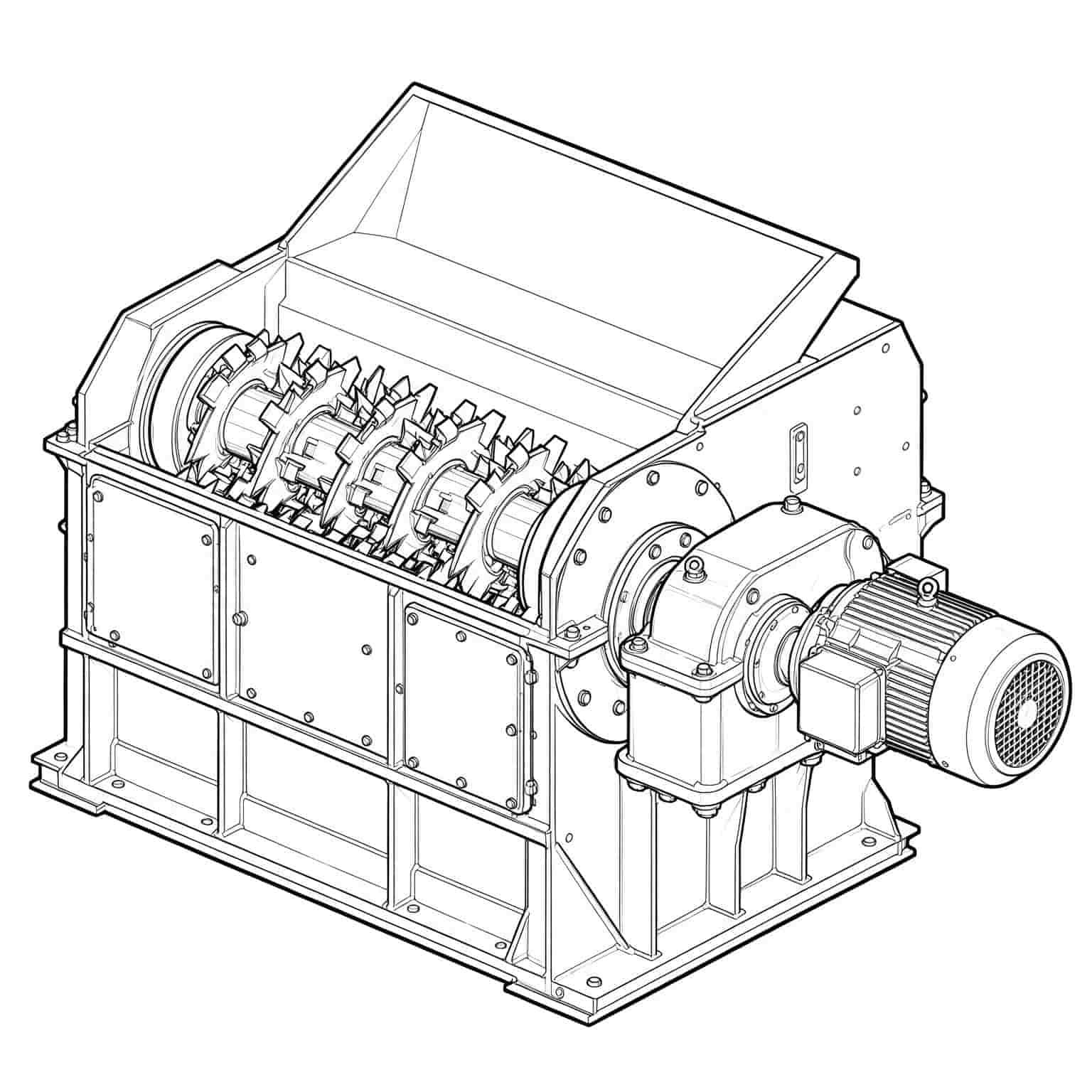 industrial wood crusher machine technical drawing