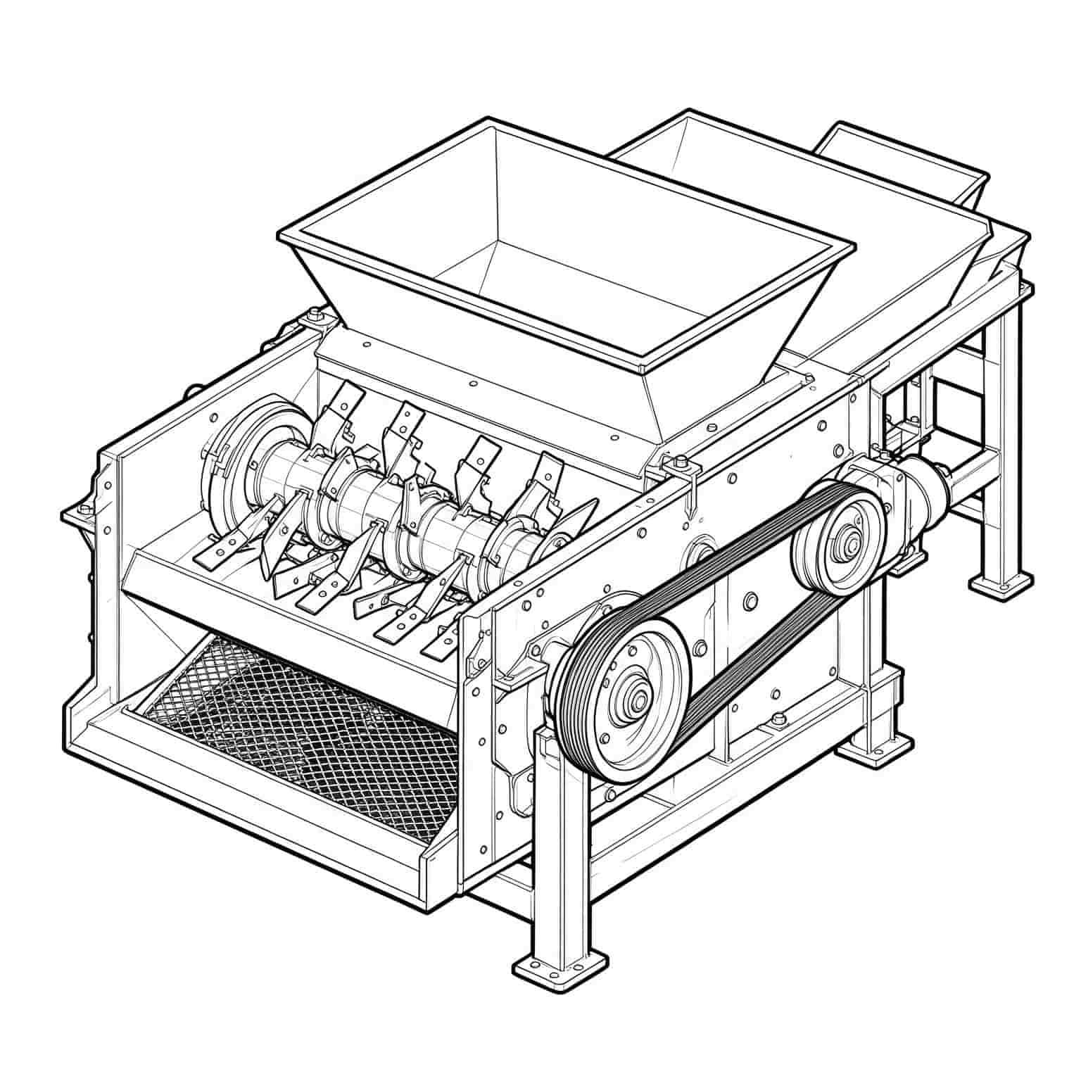 double roller waste shredder machine technical drawing